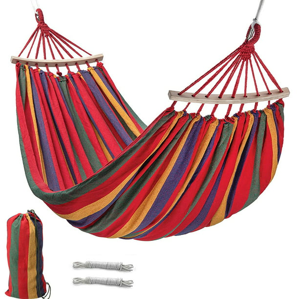 Double 2 Person Cotton Rope Hanging Hammock Swing Camping Canvas Portable Bed 
